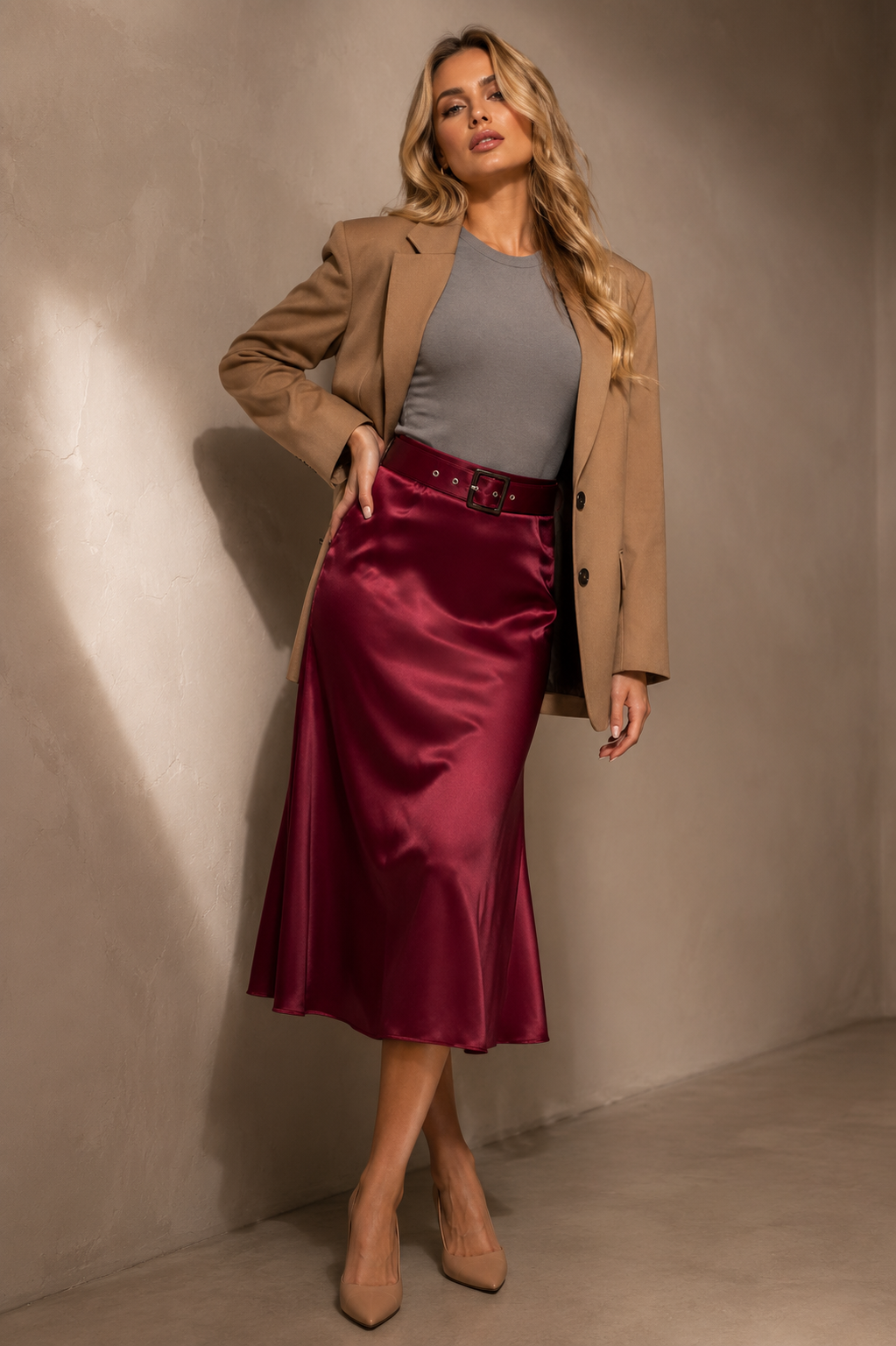 FALDA MIDI SATIN